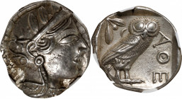 ATTICA. Athens. AR Fourree Tetradrachm (17.16 gms), ca. 5th-4th Century B.C. NGC Ch AU, Strike: 5/5 Surface: 4/5.

cf. HGC-4, 1597 (for prototype); ...