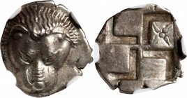 BOSPOROS. Pantikapaion. AR Triobol (Hemidrachm) (1.79 gms), ca. 450-438/7 B.C. NGC Ch AU★, Strike: 5/5 Surface: 5/5.

cf. HGC-7, 34 (two stellate pa...