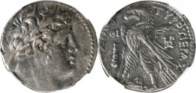 SYRIA. Phoenicia. Tyre. AR Shekel (13.94 gms), dated CY 19 (108/7 B.C.). NGC EF, Strike: 3/5 Surface: 2/5. Flan Flaw, Marks.

HGC-10, 357.&nbsp;Obve...