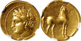 ZEUGITANA. Carthage. AV Stater (9.27 gms), Carthage Mint, ca. 350-320 B.C. NGC AU, Strike: 4/5 Surface: 4/5.

MAA-4; SNG Cop-Unlisted. Obverse: Head...