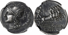 ROMAN REPUBLIC. M. Baebius Q.f. Tampilus. AR Denarius (3.94 gms), Rome Mint, 137 B.C. NGC AU★, Strike: 5/5 Surface: 4/5.

Cr-236/1a; Syd-489. Obvers...