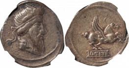 ROMAN REPUBLIC. Q. Titius. AR Denarius (3.94 gms), Rome Mint, 90 B.C. NGC Ch VF, Strike: 5/5 Surface: 4/5.

Cr-341/1; Syd-691.&nbsp;Obverse: Bearded...