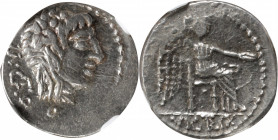 ROMAN REPUBLIC. M. Cato. AR Quinarius (2.23 gms), Rome Mint, 89 B.C. NGC Ch AU, Strike: 4/5 Surface: 5/5.

Cr-343/2b; Syd-597; RSC-7. Obverse: Head ...