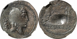 ROMAN REPUBLIC. L. Julius Bursio. AR Denarius (3.68 gms), Rome Mint, 85 B.C. NGC EF, Strike: 1/5 Surface: 5/5. Strike Void.

Cr-352/1a; Syd-728.&nbs...