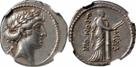 ROMAN REPUBLIC. Q. Pomponius Musa. AR Denarius (4.01 gms), Rome Mint, 56 B.C. NGC Ch EF, Strike: 4/5 Surface: 5/5.

Cr-410/5; Syd-815.&nbsp;Obverse:...