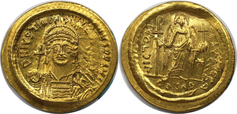 Byzantinische Münzen. Justinian I. (527-565 n. Chr.). AV Solidus. 4,48 g. 21 mm....