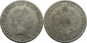 RDR – Habsburg – Österreich, RÖMISCH-DEUTSCHES REICH. Österreich-Ungarn. Ferdinand I. (1835-1848). 20 Kreuzer 1838 A, Wien. Silber. Jaeger 244. Sehr s...