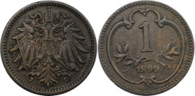 RDR – Habsburg – Österreich, RÖMISCH-DEUTSCHES REICH. Franz Joseph I. (1848-1916). 1 Heller 1899. Bronze. KM 2800. Fast Stempelglanz. Seltenerer Jahrg...