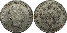 RDR – Habsburg – Österreich, RÖMISCH-DEUTSCHES REICH. Österreich-Ungarn. Ferdinand I. (1835-1848). 20 Kreuzer 1847 C. Silber. Sehr schön