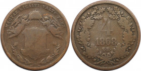 RDR – Habsburg – Österreich, RÖMISCH-DEUTSCHES REICH. Österreich-Ungarn. Franz Joseph I. 4 Kreuzer 1868 KB, Kremnitz. Kupfer. KM 442. Schön