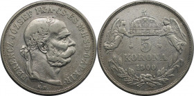 RDR – Habsburg – Österreich, RÖMISCH-DEUTSCHES REICH. Österreich-Ungarn. Franz Joseph I. 5 Korona 1900 KB. Silber. KM 488. Sehr schön