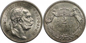 RDR – Habsburg – Österreich, RÖMISCH-DEUTSCHES REICH. Österreich-Ungarn. Franz Joseph I. 2 Korona 1912 KB. 10,0 g. 0.835 Silber. 0.27 OZ. KM 493. Fast...