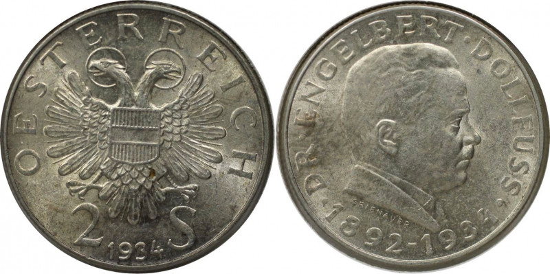 RDR – Habsburg – Österreich, REPUBLIK ÖSTERREICH. Engelbert Dollfuß. 2 Schilling...