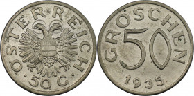 RDR – Habsburg – Österreich, REPUBLIK ÖSTERREICH. 50 Groschen 1935. Kupfer-Nickel. KM 2854. Stempelglanz