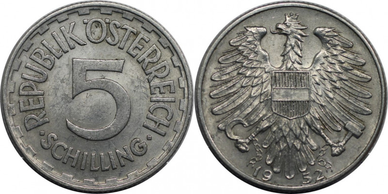 RDR – Habsburg – Österreich, REPUBLIK ÖSTERREICH. 5 Schilling 1952, Aluminium. K...