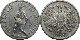 RDR – Habsburg – Österreich, REPUBLIK ÖSTERREICH. 1 Schilling 1957. Aluminium. KM 2871. Fast Stempelglanz