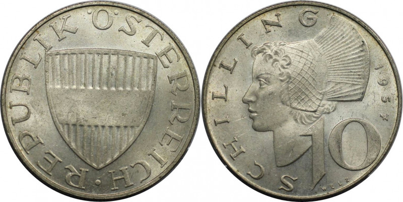 RDR – Habsburg – Österreich, REPUBLIK ÖSTERREICH. 10 Schilling 1957. 7,5 g. 0.64...