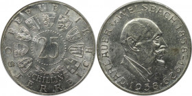 RDR – Habsburg – Österreich, REPUBLIK ÖSTERREICH. 100. Geburtstag von Carl Auer von Welsbach. 25 Schilling 1958. 13,0 g. 0.800 Silber. 0.33 OZ. KM 288...