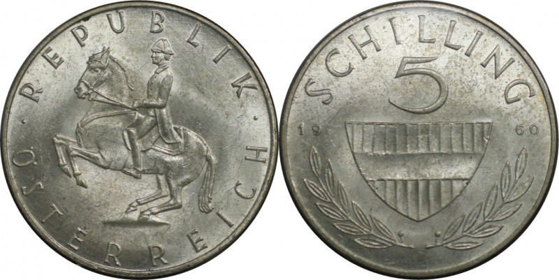 RDR – Habsburg – Österreich, REPUBLIK ÖSTERREICH. 5 Schilling 1960. 5,20 g. 0.64...