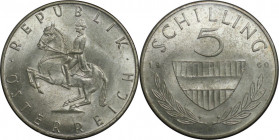 RDR – Habsburg – Österreich, REPUBLIK ÖSTERREICH. 5 Schilling 1960. 5,20 g. 0.640 Silber. 0.1 OZ. KM 2889. Stempelglanz