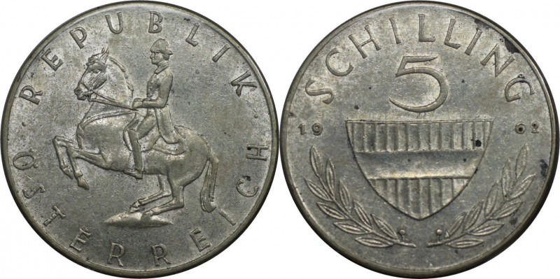 RDR – Habsburg – Österreich, REPUBLIK ÖSTERREICH. 5 Schilling 1962. Silber. KM 2...