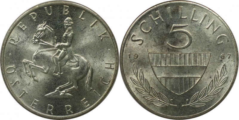 RDR – Habsburg – Österreich, REPUBLIK ÖSTERREICH. 5 Schilling 1967. 5,2 g. 0.640...