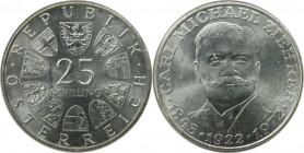 RDR – Habsburg – Österreich, REPUBLIK ÖSTERREICH. 50. Todestag von Carl Michael Ziehrer. 25 Schilling 1972. 13,0 g. 0.800 Silber. 0.33 OZ. KM 2912. St...