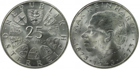 RDR – Habsburg – Österreich, REPUBLIK ÖSTERREICH. 100. Geburtstag von Max Reinhardt. 25 Schilling 1973. 13,0 g. 0.800 Silber. 0.33 OZ. KM 2915. Stempe...