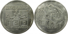 RDR – Habsburg – Österreich, REPUBLIK ÖSTERREICH. 900 Jahre Hohen Salzburg. 100 Schilling 1977. 24,0 g. 0.640 Silber. 0.49 OZ. KM 2935. Stempelglanz, ...