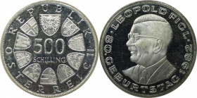 RDR – Habsburg – Österreich, REPUBLIK ÖSTERREICH. 80. Geburtstag von Leopold Figl. 500 Schilling 1982. 24,0 g. 0.640 Silber. 0.49 OZ. KM 2959. Poliert...