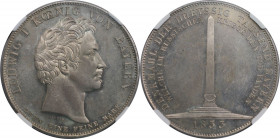 Altdeutsche Münzen und Medaillen, BAYERN / BAVARIA. Ludwig I. (1825-1848). "Dreyssig Tausend Bayern". Geschichtstaler 1833. Silber. AKS 129. NGC MS 64...