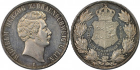 Altdeutsche Münzen und Medaillen, BRAUNSCHWEIG - LUNEBURG. Wilhelm (1831-1884). Vereinsdoppeltaler 1856 B, Regierungsjubiläum. Silber. AKS 97, Thun 12...