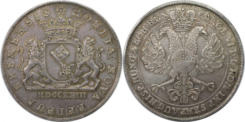 Altdeutsche Münzen und Medaillen, BREMEN - STADT. Reichstaler 1723, mit Titel Ka...