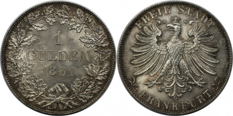 Altdeutsche Münzen und Medaillen, FRANKFURT - STADT. Gulden 1861. Silber. Jaeger...