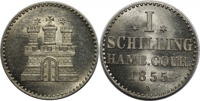 Altdeutsche Münzen und Medaillen, HAMBURG, STADT. Schilling 1855 A. Billon. KM 5...