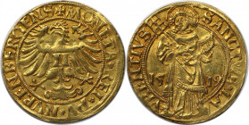 Altdeutsche Münzen und Medaillen, NÜRNBERG, STADT. Goldgulden 1519, MONETA * REI * PV * NVRENBERGENS + Adler, auf der Brust N. Rs: SANCTVS * LA - VREN...