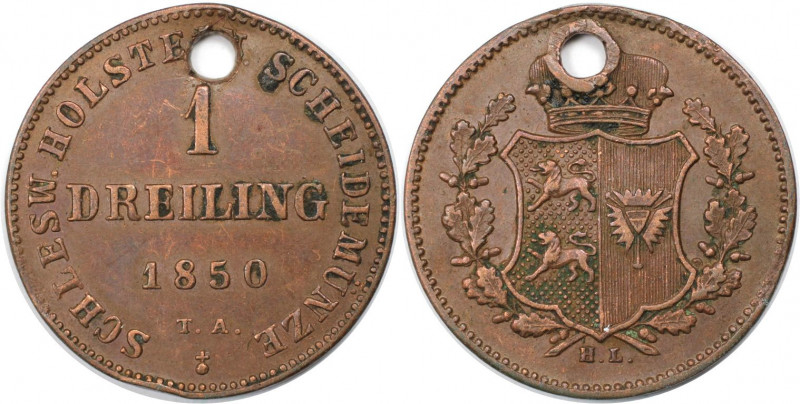 Altdeutsche Münzen und Medaillen, SCHLESWIG - HOLSTEIN. 1 Dreiling 1850 TA HL. K...