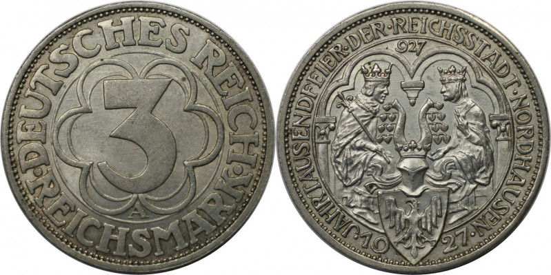 Deutsche Münzen und Medaillen ab 1871, WEIMARER REPUBLIK. 3 Reichsmark 1927 A. S...