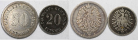 Deutsche Münzen und Medaillen ab 1871, LOTS UND SAMMLUNGEN. Wilhelm I. 20 Pfennig 1876 A, KM 5. 50 Pfennig 1876 A, KM 6. Lot von 2 Münzen. Silber. Bil...