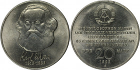 Deutsche Münzen und Medaillen ab 1945, Deutsche Demokratische Republik bis 1990. Karl Marx (1818-1883). 20 Mark 1983 A, Kupfer-Nickel. Stempelglanz