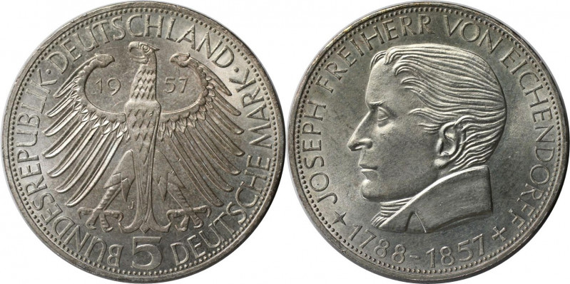 Deutsche Münzen und Medaillen ab 1945, BUNDESREPUBLIK DEUTSCHLAND. 5 Mark 1957 J...