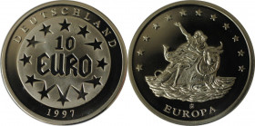 Deutsche Münzen und Medaillen ab 1945, BUNDESREPUBLIK DEUTSCHLAND. EUROPA MIT STIER. 10 Euro 1997, Kupfer-Nickel. Polierte Platte