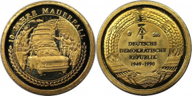 Deutsche Münzen und Medaillen ab 1945, BUNDESREPUBLIK DEUTSCHLAND. 10 Jahre Mauerfall. Medaille 2000. 0.585 Gold. 0,5 g. 11.0 mm. Polierte Platte