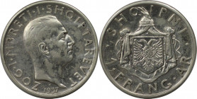 Europäische Münzen und Medaillen, Albanien / Albania. Zog I. 1 Frang Ar 1937 R. 5,0 g. 0.835 Silber. 0.13 OZ. KM 16. Stempelglanz