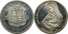 Europäische Münzen und Medaillen, Andorra. Maria mit Jesuskind. Weihnacht. 20 Diners 1985. 16,0 g. 0.900 Silber. 0.46 OZ. KM 26. Polierte Platte. Pati...
