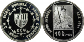 Europäische Münzen und Medaillen, Andorra. Europäische Union - Karl der Große. 10 Diners ND (1992). 12,0 g. 0.925 Silber. 0.36 OZ. Polierte Platte
