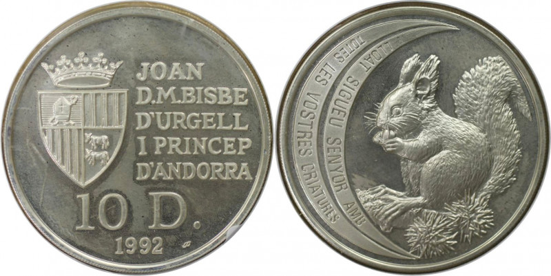 Europäische Münzen und Medaillen, Andorra. Eichhörnchen. 10 Diners 1992. 31,10 g...