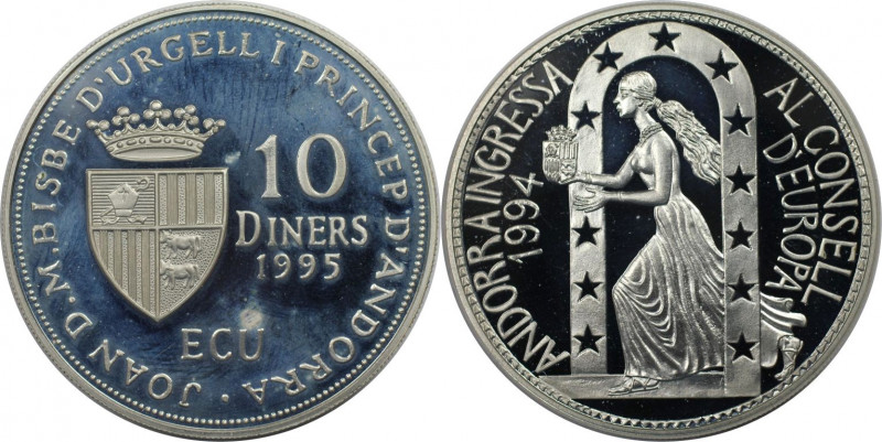 Europäische Münzen und Medaillen, Andorra. Beitritt zum Europarat. 10 Diners 199...