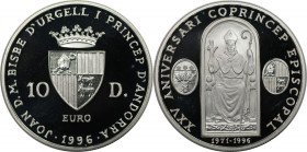 Europäische Münzen und Medaillen, Andorra. Bischof Joan Marti i Alanis. 10 Diners 1996. 31,47 g. 0.925 Silber. 0.94 OZ. KM 125. Polierte Platte