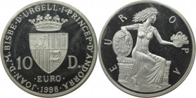 Europäische Münzen und Medaillen, Andorra. 50 Jahre Erklärung der Menschenrechte. 10 Diners 1998. 31,47 g. 0.925 Silber. 0.94 OZ. KM 150. Polierte Pla...